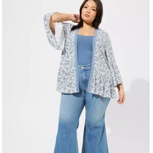 Torrid Washable Gauze Embroidered Short Ruffled Kimono Bell Sleeves Women's 2X